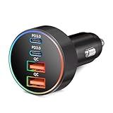 Car Charger USB C, 4-Port 90W Super Fast Charging Car Phone Charger Accessories Dual USB-C & USB-A Cargador Carro Cigarette Lighter Adapter for iPhone 16 15 14 13 12 11, iPad, Samsung, Tablet, Android