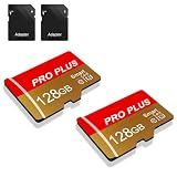 2 Pack TF Card 128GB with Adapter, High Speed Memory Card, UHS-I C10 A1 Memory TF Card for Tablet/Mobile Phone/Camera/Car Audio/Game Console (TF162 Red Gold 128GB)