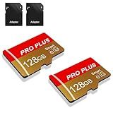2 Pack TF Card 128GB with Adapter, High Speed Memory Card, UHS-I C10 A1 Memory TF Card for Tablet/Mobile Phone/Camera/Car Audio/Game Console (TF162 Red Gold 128GB)