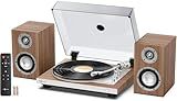 1 BY ONE Fully Automatic Record Player, HiFi Vinyl Turntable with Automatic Repeat Function, Bookshelf Speakers, Remote Control, Built-in Phono Preamp & DSP, AT-3600L Cartridge, Belt Drive 2-Speeds