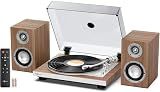 1 BY ONE Fully Automatic Record Player, HiFi Vinyl Turntable with Automatic Repeat Function, Bookshelf Speakers, Remote Control, Built-in Phono Preamp & DSP, AT-3600L Cartridge, Belt Drive 2-Speeds