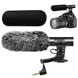 tikysky Camera Microphone, Video Microphone for DSLR Close Interview Shotgun Mic for Canon Nikon Sony Fuji Mic with Windscreen, Compatible with Camera with 3.5mm (1/8") TRS Plug