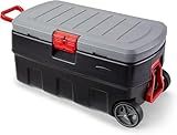 Rubbermaid ActionPacker 35 Gallon, Made in USA, Lockable Plastic Storage Bin with Lid and Wheels- Outdoor, Industrial, Rugged, Camping Gear and Truck Bed Storage - Gray and Black