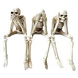 Halloween Skeleton Statues Set of 3 – See No Evil, Hear No Evil, Speak No Evil, Resin Skull Figurines for Gothic Home Decorations, Shelf Mantel Decor, Tabletop Halloween Decor Indoor (3-Piece Set)