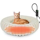 INVENHO Heated Cat Beds for Indoor Cats and Small Dogs, 20" Cozy Donut Heated Pet Bed with Timer & Temp Adjustable, Removable Waterproof Electric Warming Bed for Indoor Cat