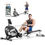 pooboo Rowing Machines for Home, Magnetic Rowing Machine with Adjustable Resistance, Folding Rower Machine of Quiet, 350lbs Weight Capacity, Comfortable Seat Cushion,LCD Monitor, App Support