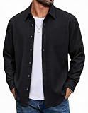 COOFANDY Men's Flannel Overshirt Jacket Long Sleeve Plaid Shirts Black