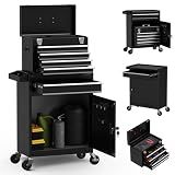 Granper 5-Drawer High Capacity Rolling Tool Box, Removable Cabinet Storage Tool Chest with Wheels and Drawers, Detachable Toolbox with Lock for Mechanics Garage Workshop and Tool Room (Black)
