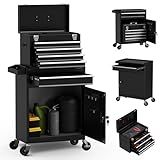 Granper 5-Drawer High Capacity Rolling Tool Box, Removable Cabinet Storage Tool Chest with Wheels and Drawers, Detachable Toolbox with Lock for Mechanics Garage Workshop and Tool Room (Black)