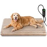 Large Pet Heating Pad, Waterproof Heated Dog Cat Bed with 11 Adjustable Temperatures & 24H Timer, Auto Shut-Off, Chew-Resistant Cord, Washable Cover, Indoor Electric Heating Mat, Beige, L(35" x 24")