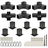 Pergola Brackets 4x4 Full Kit, 3-Way Corner + 4-Way Center + Post Base Set, Actual 3.6 x 3.6 in Fit, 2mm Steel Heavy Duty Pergola Hardware Kit for Patio, Gazebo, Backyard Build