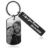 Cupike Personalized Picture Keychain - Customized Engraved Keychains with Photo Text, Personalized Gifts for Men Women Lovers (02-Black1)