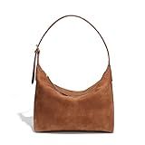 swinsack Suede Hobo Bag For Women,Vintage Slouchy Shoulder Crossbody Purse,Fause Suede Handbag,Lightweight Soft Medium Size.(Brown)