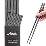Chopsticks - 10 Pairs Reusable Fiberglass Alloy Chopstick Set, Dishwasher Safe (Pure Black) (A)