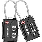 Puroma 2 Pack TSA Approved Luggage Locks 4 Digit Code Cable Lock Black