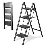 4 Step Ladder Folding Step Stool, Heavy Duty 330 Lbs Load Step Ladders for Home, Tall Kitchen/Closet Stepladder for Adults, Black Small & Lightweight Ladder with Anti-Slip Wide Pedals by OOSOFITT