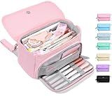 Sooez Super Large Pencil Case, Big Capacity Pencil Bag with 3 Compartments, Hold 200 pencils, Cute Pencil Pouch with Zipper, Portable Stationery Pen Bag, Aesthetic School Supplies For Girls, Pink