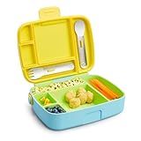 Munchkin Lunch Bento Box for Kids and Toddlers, Includes Stainless Steel Utensils, BPA-Free, 18 Months and Up, Blue/Green/Yellow