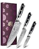 KYOKU Knife Set, 3pc Japanese Kitchen Knife Set for Cooking, 8" Chef 3.6" Paring 6" Utility Knife with Sheath Gift Box, Professional Sharp Damascus Stainless Steel Knives for Meat Vegetable Fruit