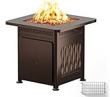 East Oak 28" Upgraded Outdoor Propane Fire Pit Table | 52,000 BTU Gas Fire Pit Table for Outside with Magnetic Lid | Storage Basket & Lava Rocks | CSA Certified for Patio, Garden & Backyard | Brown