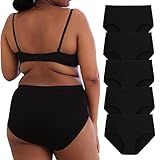 INNERSY Plus Size XL-5XL Big Curvy Woman Cotton Underwear High Waist Briefs 5-Pack(Black,4X-Large)