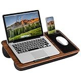 LAPGEAR Home Office Lap Desk with Device Ledge, Mouse Pad, and Phone Holder - Espresso Woodgrain - Fits up to 15.6 Inch Laptops - Style No. 91575