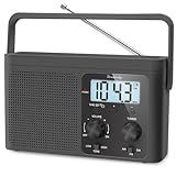 DreamSky AM FM Radio Portable - Shortwave Radio Battery Powered or Plug in Wall for Home Outdoor, Strong Reception, Large Dial Easy to Use, Digital Time Display, Transistor Antenna, Seniors Small Gift