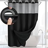 XOGUIBO No Hook Shower Curtain and Liner Set,Black Hotel Waffle Shower Curtain with Liner 75" L x 72" W