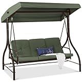 Best Choice Products 3-Seat Outdoor Large Converting Canopy Swing Glider, Patio Hammock Lounge Chair for Porch, Backyard w/Flatbed, Adjustable Shade, Removable Cushions - Midnight Green