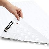 GORILLA GRIP Patented Bath Tub Shower Mat, Machine Washable Bathtub Floor Liner Mats, Suction Cups and Drain Holes to Keep Tubs Clean, Soft on Feet, Bathroom Essentials, 35x16 Inch, White