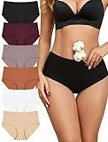 FINETOO Cotton Underwear for Women High Waisted Full Coverage Briefs Soft Breathable Moisture Wicking Ladies Panties 6 Pack