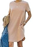 YEXIPO Women's Casual Summer Short Sleeve T Shirt Dress Nightgown Crew Neck Loose Solid Color Basic Dresses with Pockets