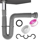Flexible Expandable Bathroom P Trap, 1 1/4 to 1 1/2 Sink Drain Adapter Included, Wash Basin Rubber Tips Sink Drain Pipe, Universal Extension Tube for Kitchen Bathroom Sink Sewer Drain