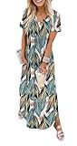 WIHOLL Beach Dresses for Women 2026 Flowy V Neck Maxi Cute Dress Sundresses with Pockets S