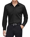 J.VER Men's Dress Shirts Cotton Stretch Long Sleeve Solid Formal Shirt Business Stain Shield Casual Button Down Shirts Black Large