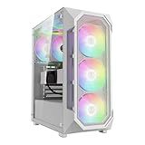 GAMDIAS White ATX Mid Tower Gaming Computer PC Case w/Tempered Glass, Built-in 4X 120mm ARGB Fans, Support Up to 6X 120mm Fans, 360mm AIO/Radiator, 340mm GPU/VGA, 160mm CPU Air Cooler