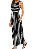 Hount Summer Dresses for Women 2026 Casual Sleeveless Round Neck Striped Tank Maxi Sun Dress with Pockets (Black, Large)