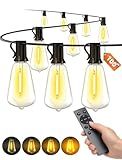 VOZUJI Outdoor Patio String Lights: 100Ft 30M Outside Waterproof Light - Remote Dimmable ST38 Shatterproof Bulb Connectable Hanging Outdoor Electric Lighting - Backyard Yard Gazebo Porch Party