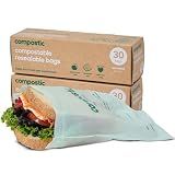 Compostic Compostable XL Sandwich Bags, 60 Ct Starter, Zip-Seal