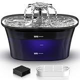 Cat Water Fountain - Recant Cat Fountain 2.5L/84oz Automatic Pet Fountain with Stainless Steel Lid, Dog Water Dispenser with Replacement Filters for Cats Dogs Multiple Pets (Black, Large)
