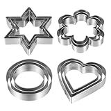 Metal Cookie Cutters Set 12 Pieces, Stainless Steel 3 Heart Cookie Cutters, 3 Star Cookie Cutters, 3 Flower Cookie Cutters, 3 Round Cookie Cutters for Valentine's Day Christmas Holiday