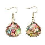 Plumiss Colorful Imperial Jasper Dangle Gold Hook Earrings for Women