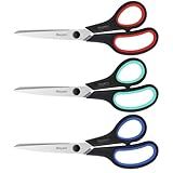 iBayam 3-Pack 8" Heavy Duty Scissors with Ultra Sharp Blades and Comfort Grip Handles - For Office, Home, School, Sewing, and Crafts