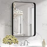 LOAAO Black Metal Framed Bathroom Mirror for Wall, 22X30 Inch Rounded Rectangle Mirror, Matte Black Bathroom Vanity Mirror Farmhouse, Anti-Rust, Hangs Horizontally or Vertically