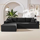 105 Inch Cloud Sectional Couch,Modern Modular Sectional Sofa with Deep Seat,Corduroy Boneless Couches with L-Shape Chaise for Living Room Bedroom,No Assembly Required (Black, Left Facing Chaise)