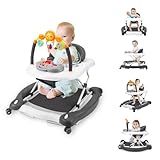 Baby Walker, 5-in-1 Baby Walkers for Boys and Girls 6-12 Months with Bouncer, Removable Footrest, Feeding Tray & Music, Foldable & Adjustable Activity Walker for 6-18 Months Toddler Infant