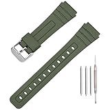 TPU Watch Strap Compatible with Casio F-91W/F-84/F-94/F-105/F-108/A-158/A-168 Men's and Women's 18mm Watchbands Replacement (army green/silver buckle)