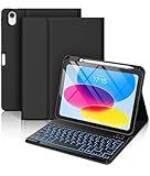 Hamile for iPad 11th 10th Generation Case with Keyboard - 7 Colors Backlit Wireless Detachable Folio Keyboard Cover with Pencil Holder for iPad 11-inch A16 2025 10th Gen 10.9 Inch 2022 (Black)