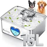 Kastty Large Dog Water Fountain, 15l/4gal Stainless Steel AUTO Pet Water Bowl Dispenser Indoor, 5-Stage Filtration, Dual-Color LED, Visual Window, Quiet, for Large Medium Dogs & Multi-Pet, FS80