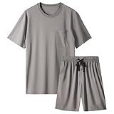 BAMBOO COOL Mens Pajama Set Summer Pjs Sleepwear Short Sleeve Shirts Soft Lightweight Sleep Sets with Pockets